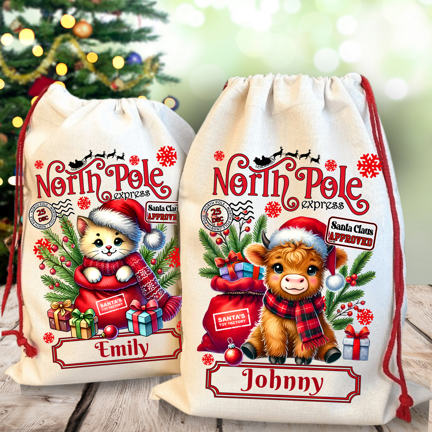 Customized Christmas Santa Sacks with drawstring EcoFriendly Natural Heavy Cotton Holiday Gift Bag drawstring Sacks Reusable wrapping for Christmas presents