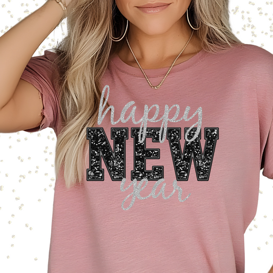 Happy New Year Sequined Varsity T-shirt and Sweatshirt