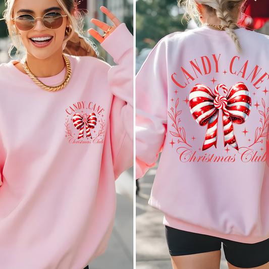 Candy Cane Christmas Club Sweatshirts and T-shirts Candy Cane Bow Shirt Peppermint Candy Christmas Shirts Cozy Sweater Weather Shirts