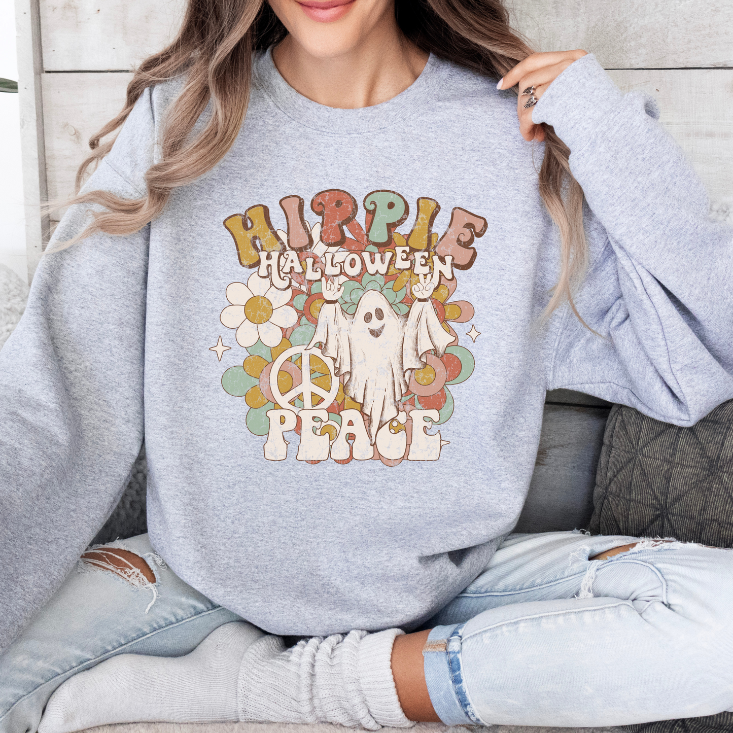 HIPPIE HALLOWEEN T-SHIRT SWEATSHIRT VINTAGE FALL SHIRTS RETRO HALLOWEEN SHIRTS