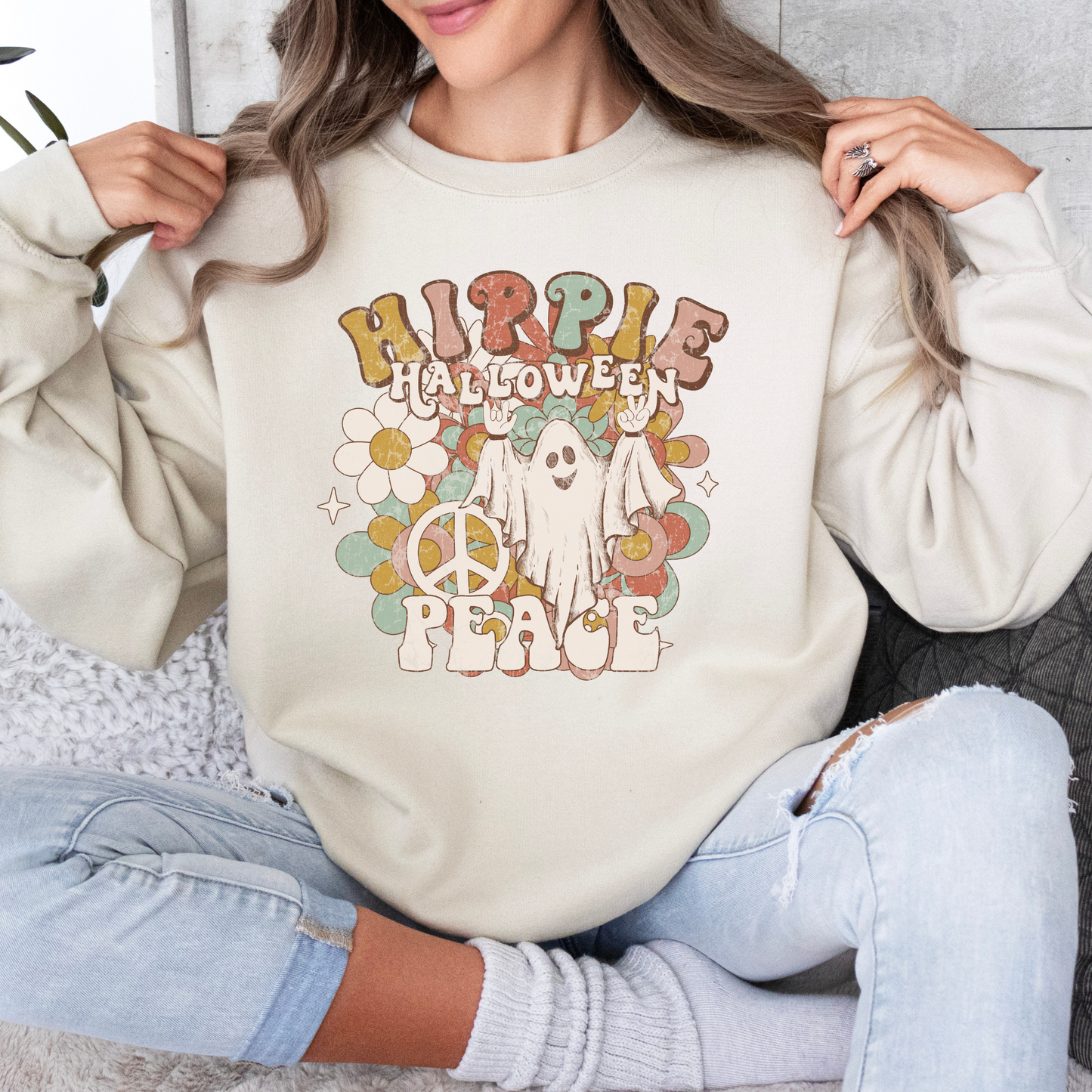 HIPPIE HALLOWEEN T-SHIRT SWEATSHIRT VINTAGE FALL SHIRTS RETRO HALLOWEEN SHIRTS