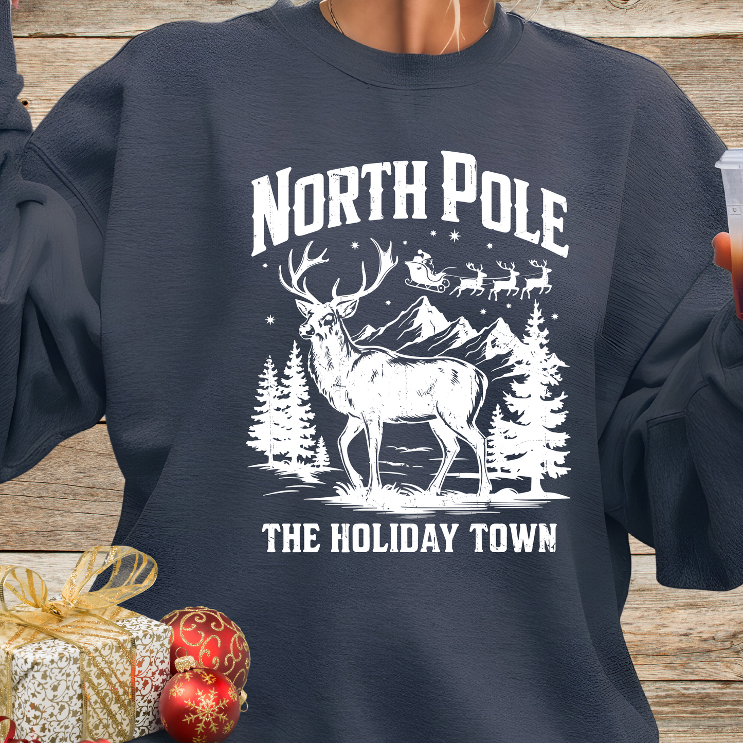 North Pole Holiday Town Shirts Santa Claus shirts Christmas Sweaters Reindeer shirts Gifts for her Outdoor apparel