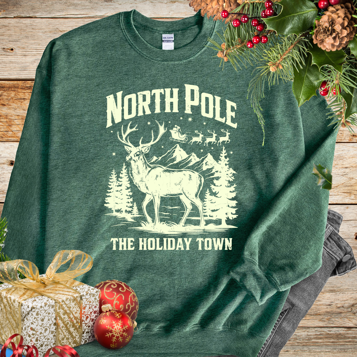 North Pole Holiday Town Shirts Santa Claus shirts Christmas Sweaters Reindeer shirts Gifts for her Outdoor apparel