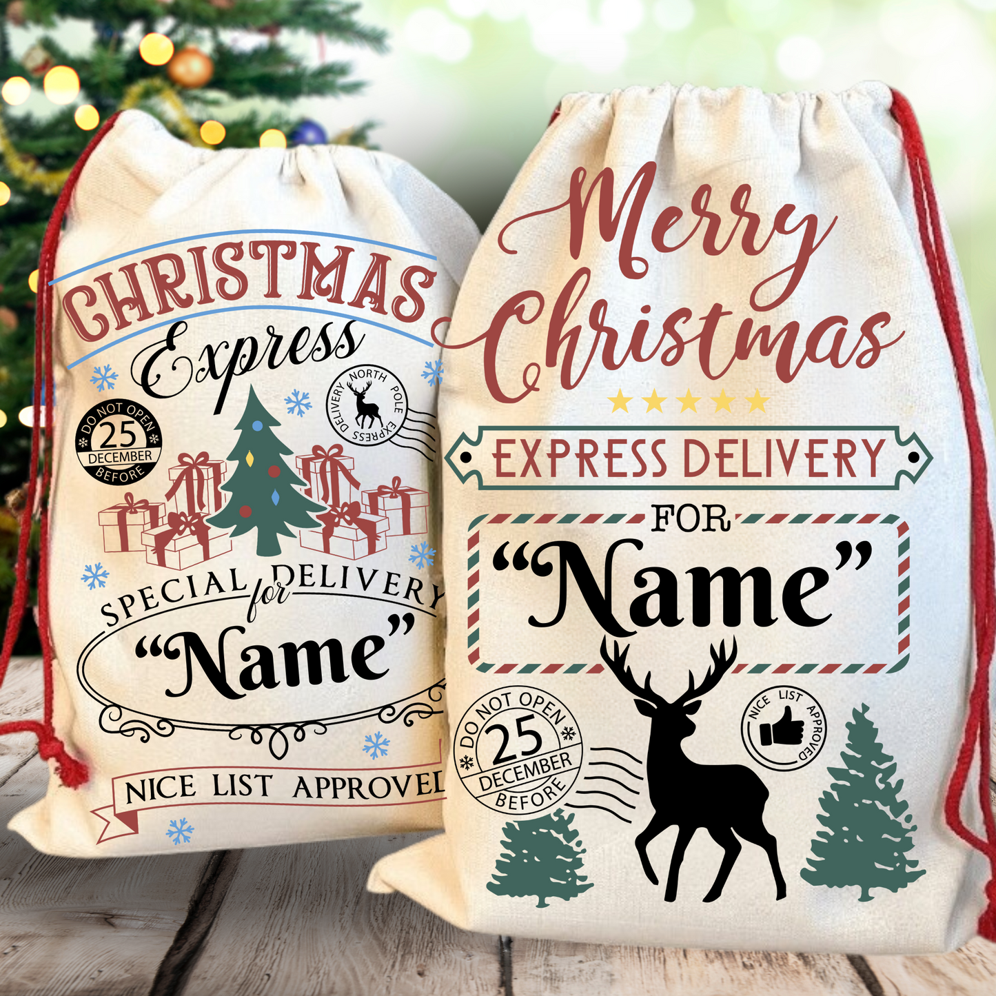 Customized Christmas Santa Sacks with drawstring EcoFriendly Natural Heavy Cotton Holiday Gift Bag drawstring Sacks Reusable wrapping for Christmas presents