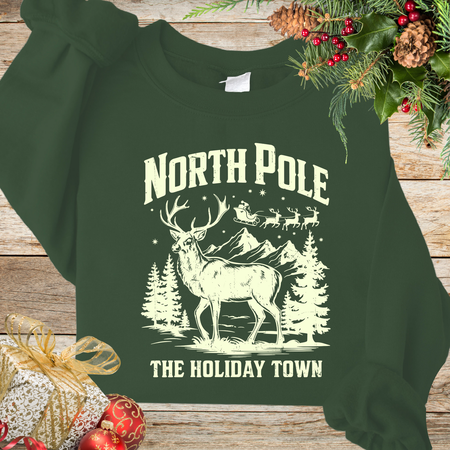 North Pole Holiday Town Shirts Santa Claus shirts Christmas Sweaters Reindeer shirts Gifts for her Outdoor apparel