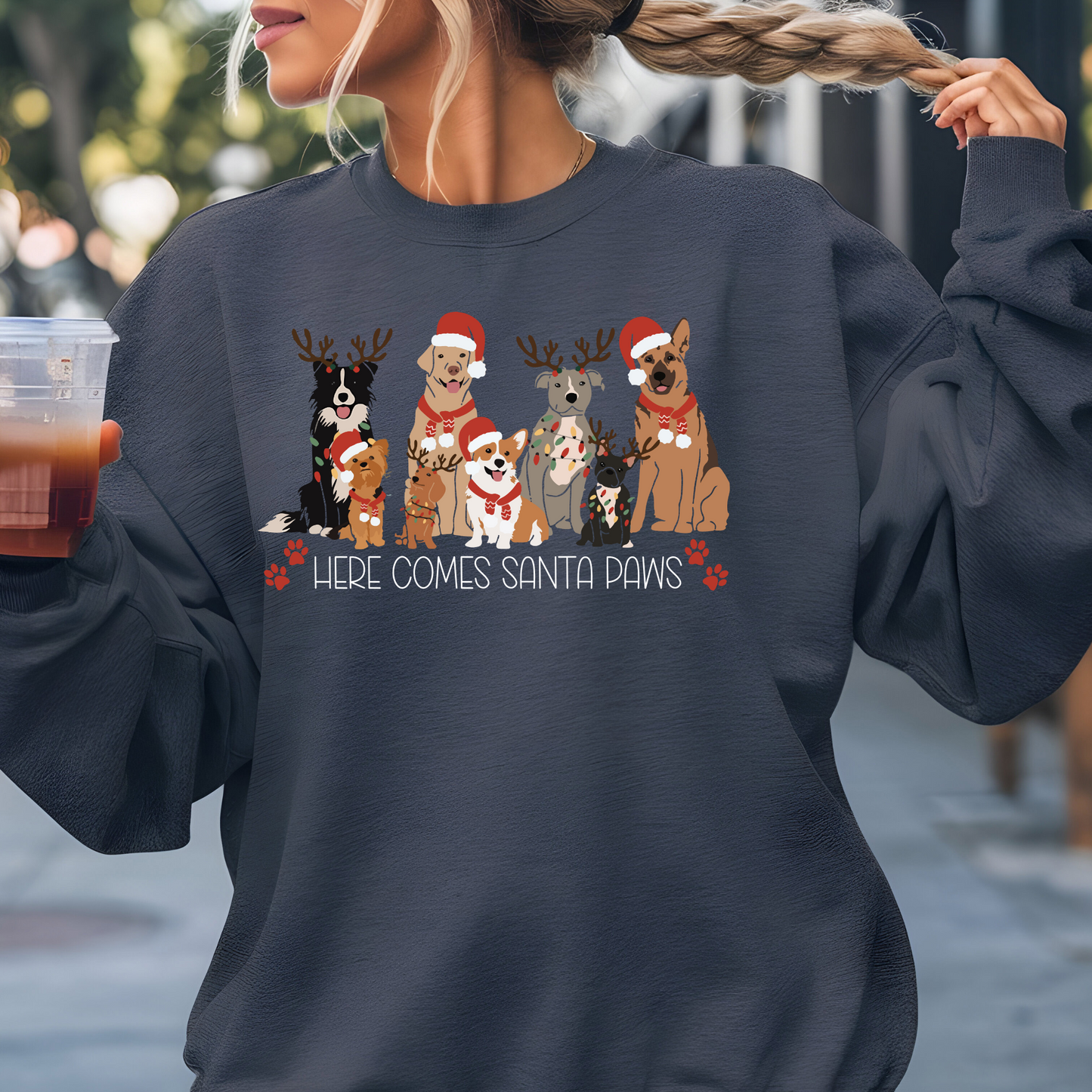 Here Comes Santa Paws Christmas shirts and Sweatshirts Holiday Dog Mom shirts Dog lover shirts