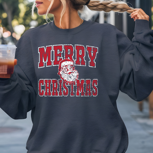 Vintage Varsity Merry Christmas Shirt Santa Claus Shirt Retro Christmas Shirt Distressed Santa Claus shirt