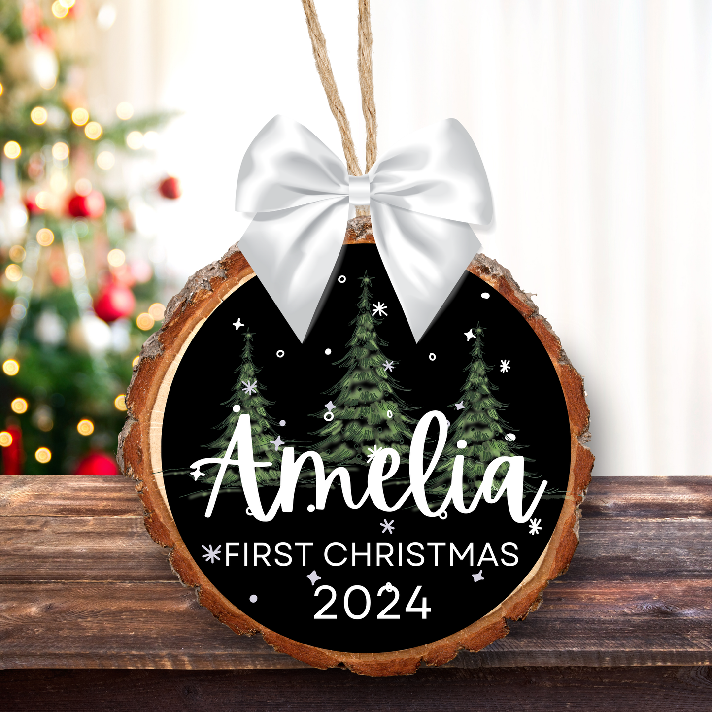 Personalized Famhouse Style name Ornaments First Christmas Ornament Wooden rustic  Ornaments Hand painted Name Christmas Ornaments Rustic Christmas Decor