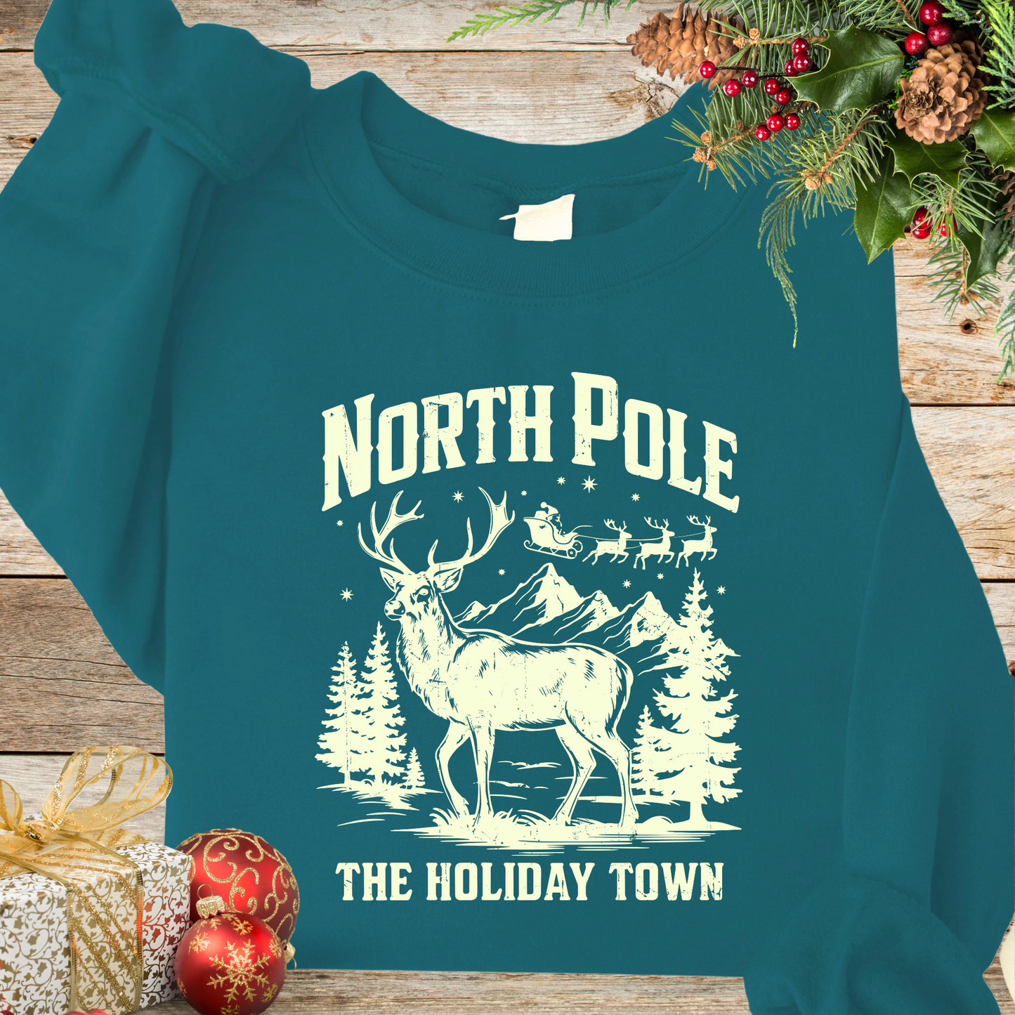 North Pole Holiday Town Shirts Santa Claus shirts Christmas Sweaters Reindeer shirts Gifts for her Outdoor apparel