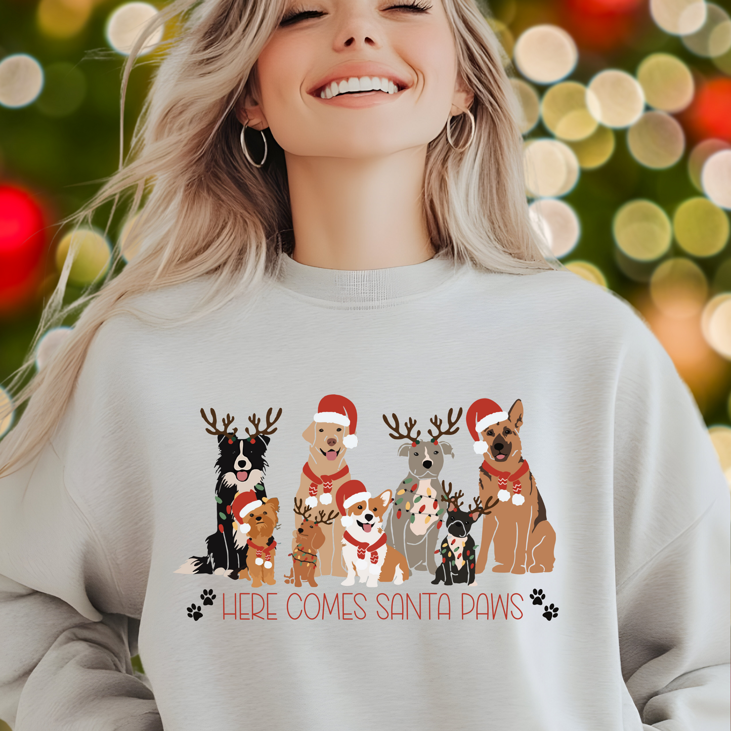 Here Comes Santa Paws Christmas shirts and Sweatshirts Holiday Dog Mom shirts Dog lover shirts