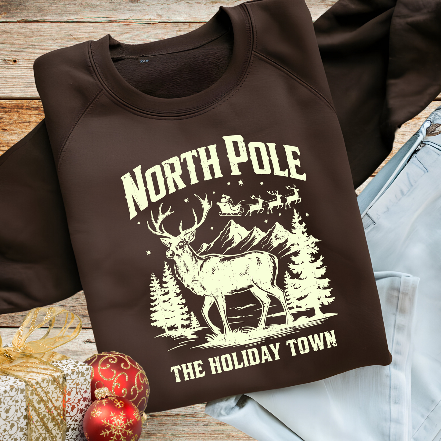 North Pole Holiday Town Shirts Santa Claus shirts Christmas Sweaters Reindeer shirts Gifts for her Outdoor apparel